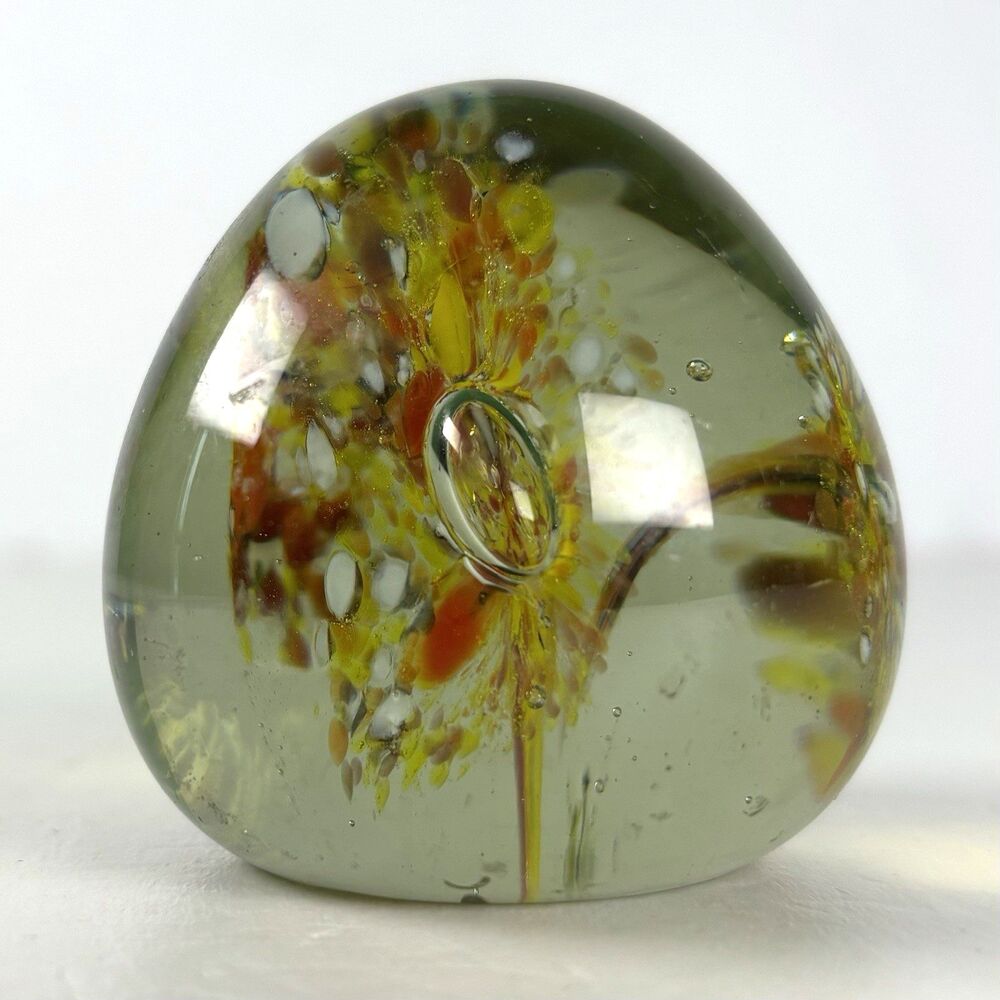 Art Glass Paperweight Floral Multicolored Handmade Small 2 Inches - Picture 2 of 3